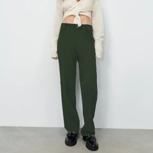 Zara Baggy Trousers in Dark Olive Green